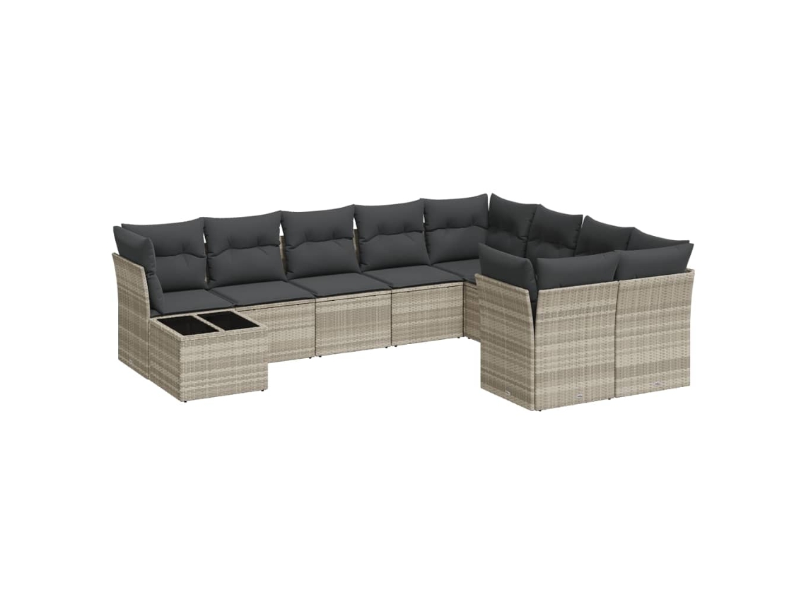 Maison Exclusive - 10 Pcs Conj. Sofás Jardim Com Almofadões Vime Pe Cinzento-claro