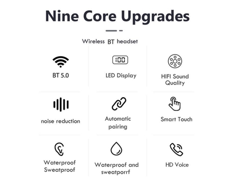 F9-278 Tws Fones de Ouvido Bt 5.0 Estéreo Sem Fio com Microfone Embutido Controle de Toque Display Led Digital Branco KKMOON