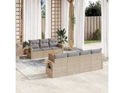 Vidaxl 8 Pcs Conjunto De Sofás P/ Jardim Com Almofadões Vime Pe Bege