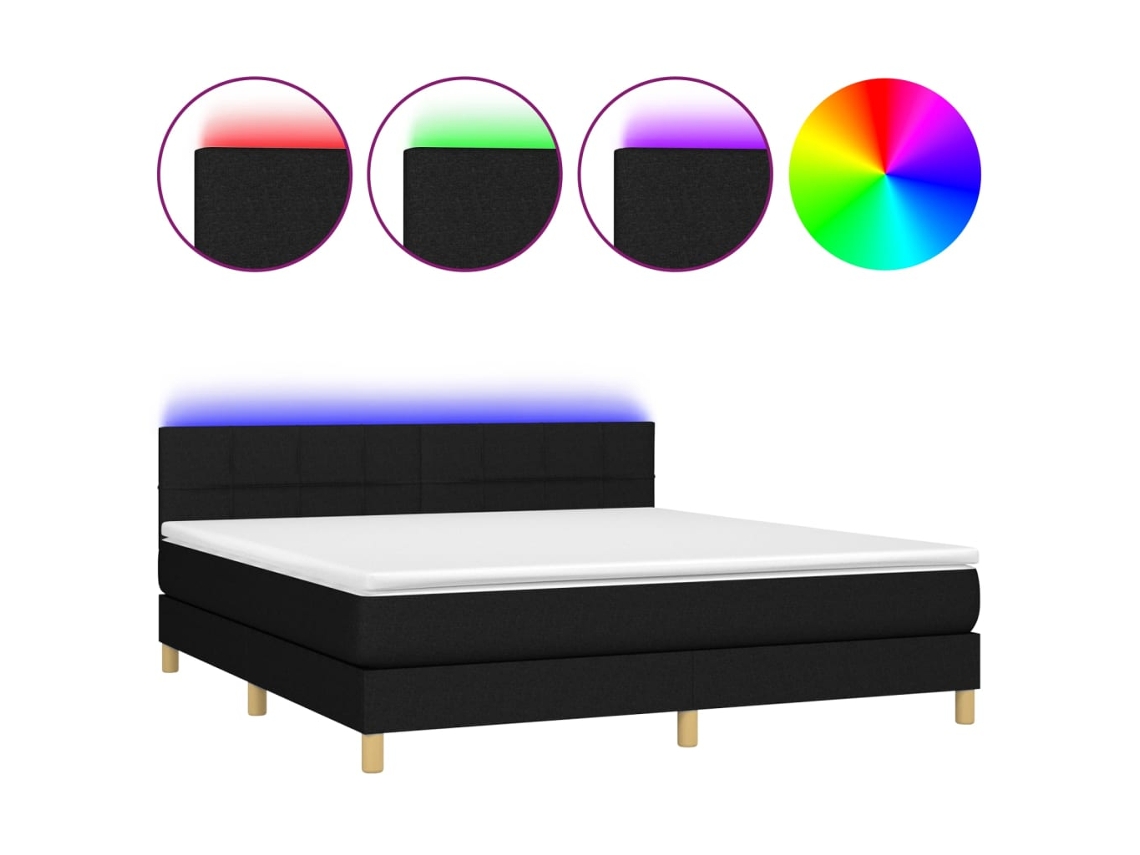 Cama Box Spring com Colchão e Led Tecido Preto MAISON EXCLUSIVE (180x200 cm)