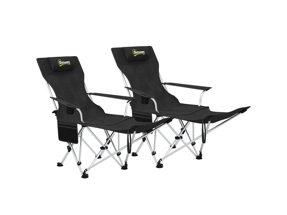 Conjunto de Cadeiras de Campismo Metal e Tecido Oxford Cor Preto 50-100x82x88 cm Outsunny