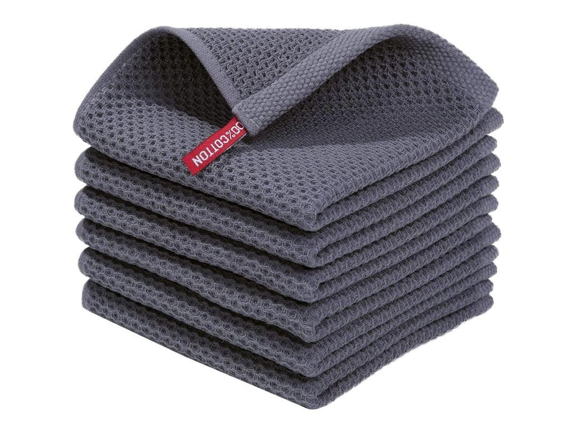 2026 toalhas de Cozinha 100% Algodão, Ultra Absorventes e Suaves, Tecido Waffle, 6 Unidades, Cor Cinza
