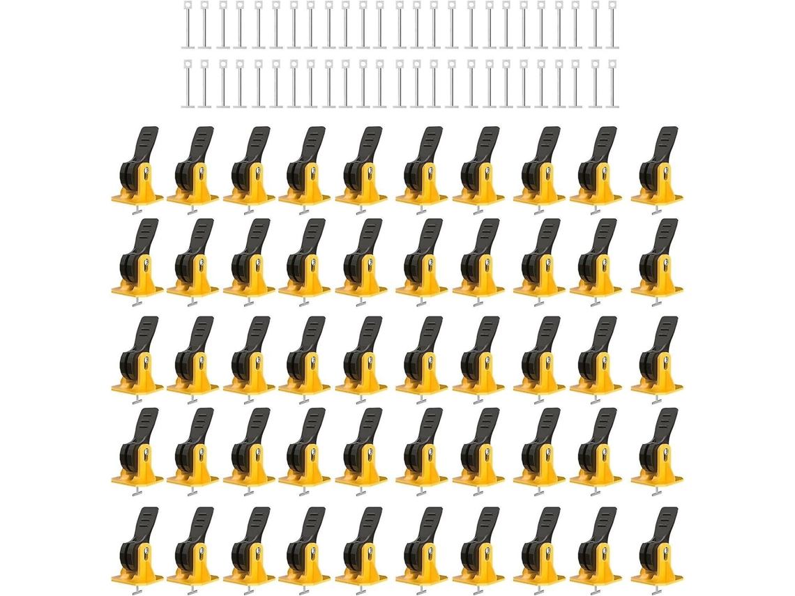 Sistema De Nivelamento De Ladrilhos 100 Niveladores De Ladrilhos Amarelos E Pretos Com 50 Pregos T Sobressalentes Para Pisos E Paredes Slowmoose