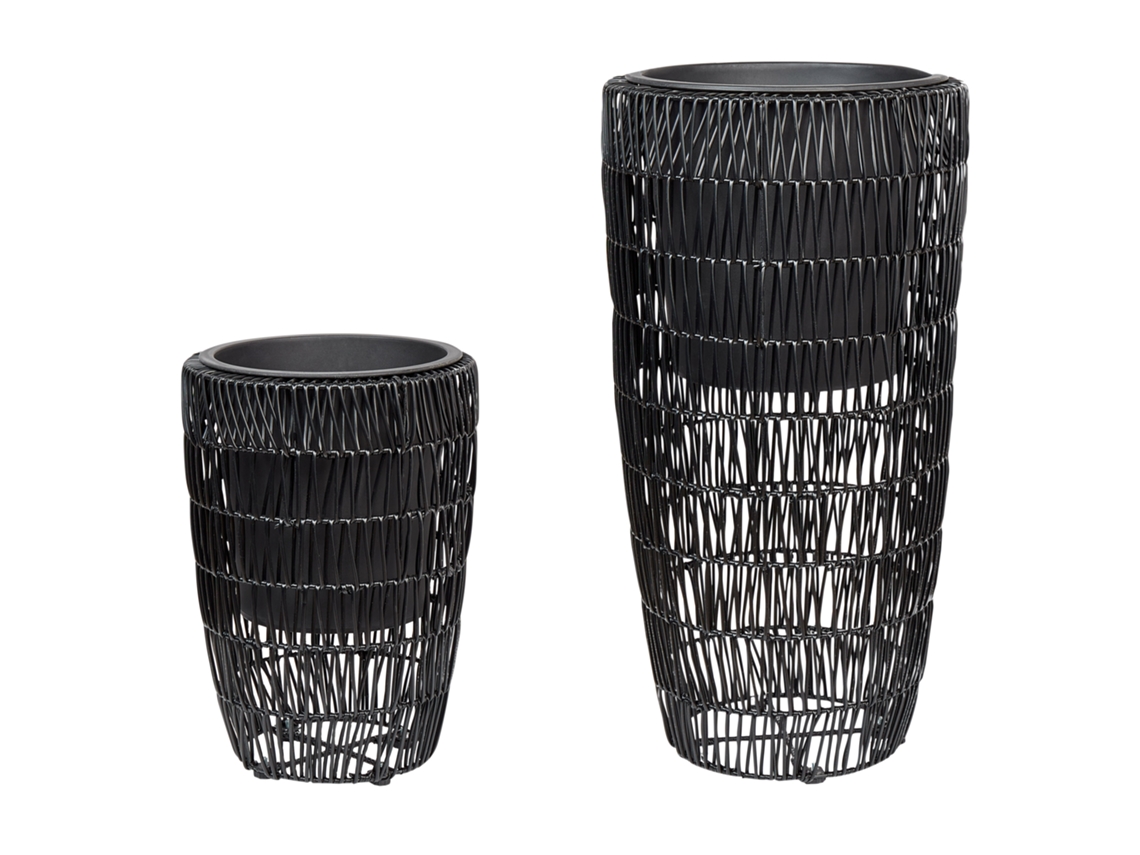 Conjunto de 2 vasos para plantas BELIANI Chelone de Ratan sintético Preto 34x34x66