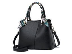 Bolsas Femininas, Couro Macio preto YUNZII (com um Lenço Verde)