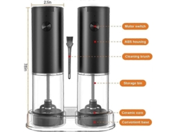 Kit de Moedor Elétrico Pimenta e Sal com Ajuste Moagem Luz Led. GOKOCO