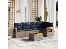 Vidaxl 6 Pcs Conjunto Sofás P/ Jardim C/ Almofadões Vime Pe Cinzento