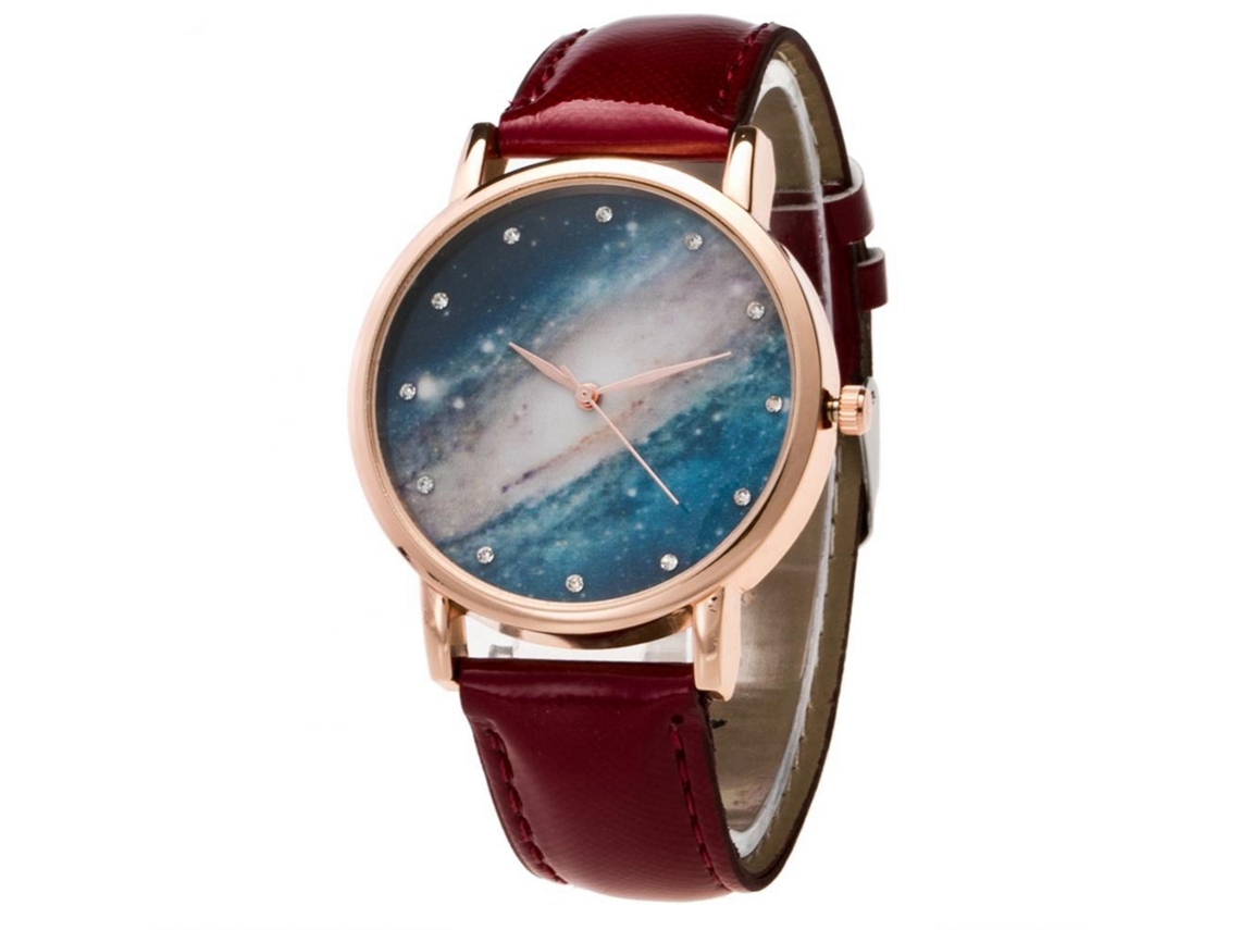 Relógio de pulso para casal com strass, estampa estrelada, couro PU casual, marrom
