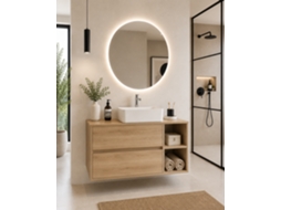 Móvel De Casa De Banho Com Bancada De Madeira E Lavatório De Pousar Origenbath Zeus Sem Espelho 80x45 Cm Direita Estepa