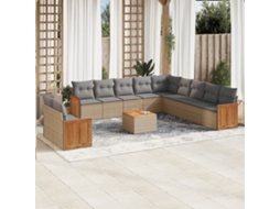 Vidaxl 12 Pcs Conjunto De Sofás P/ Jardim Com Almofadões Vime Pe Bege