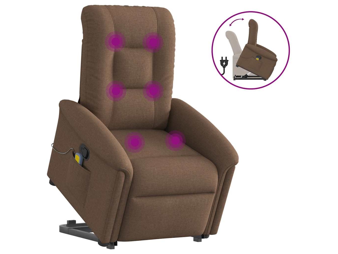 Poltrona reclinável massagens tecido castanho