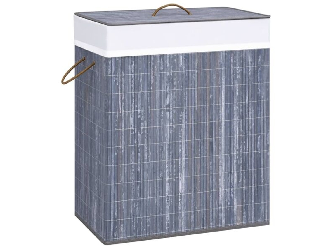 Cesto De Roupa Suja Vidaxl Em Bambu Com 2 Divisórias, Cinza, 100 Litros, Para Organizar E Guardar Roupa Suja De Forma Prática