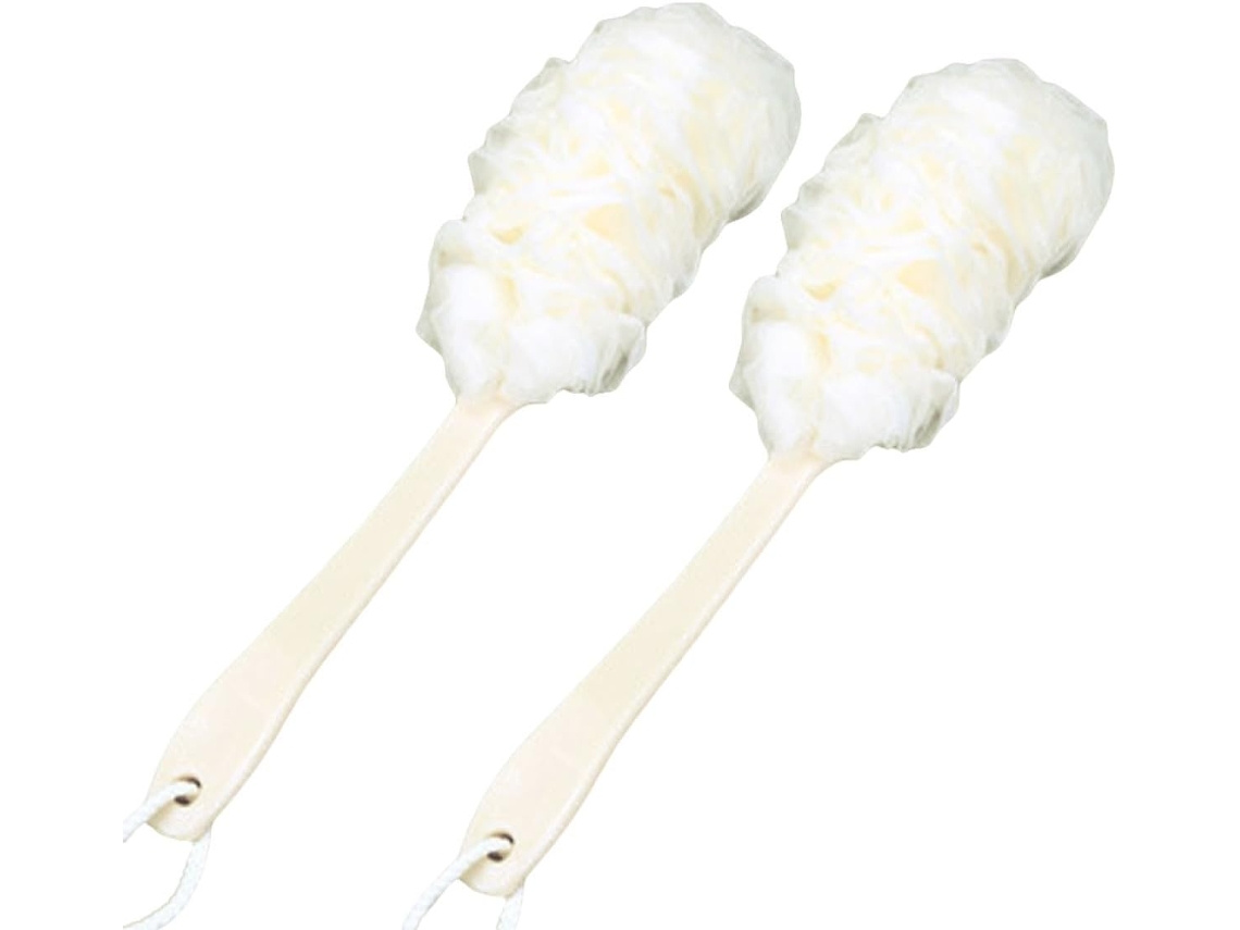 Escova De Banho Fomiyes Branca Cabo Longo 2 Peças Para Esfoliação E Massagem Corporal, Escova Para As Costas Com Cabo