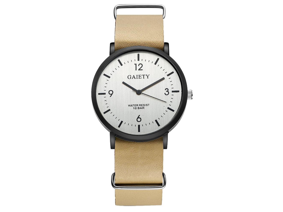Relógio masculino casual analógico de quartzo com pulseira de PU, estilo executivo, bege Gaiety