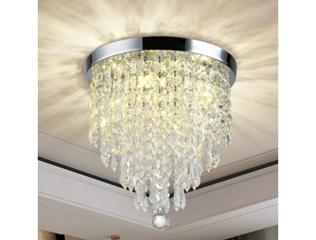 Luz Pendente Teto Lâmpada De Metal E Cristal Design Elegante Led Cristal K9 30cm Prata Cromado Nernnernv