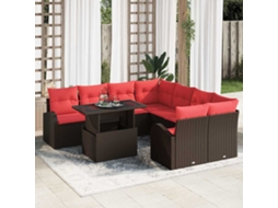 Vidaxl Conjunto De Sofá De Jardim 9 Unid. Castanho Vime Pe