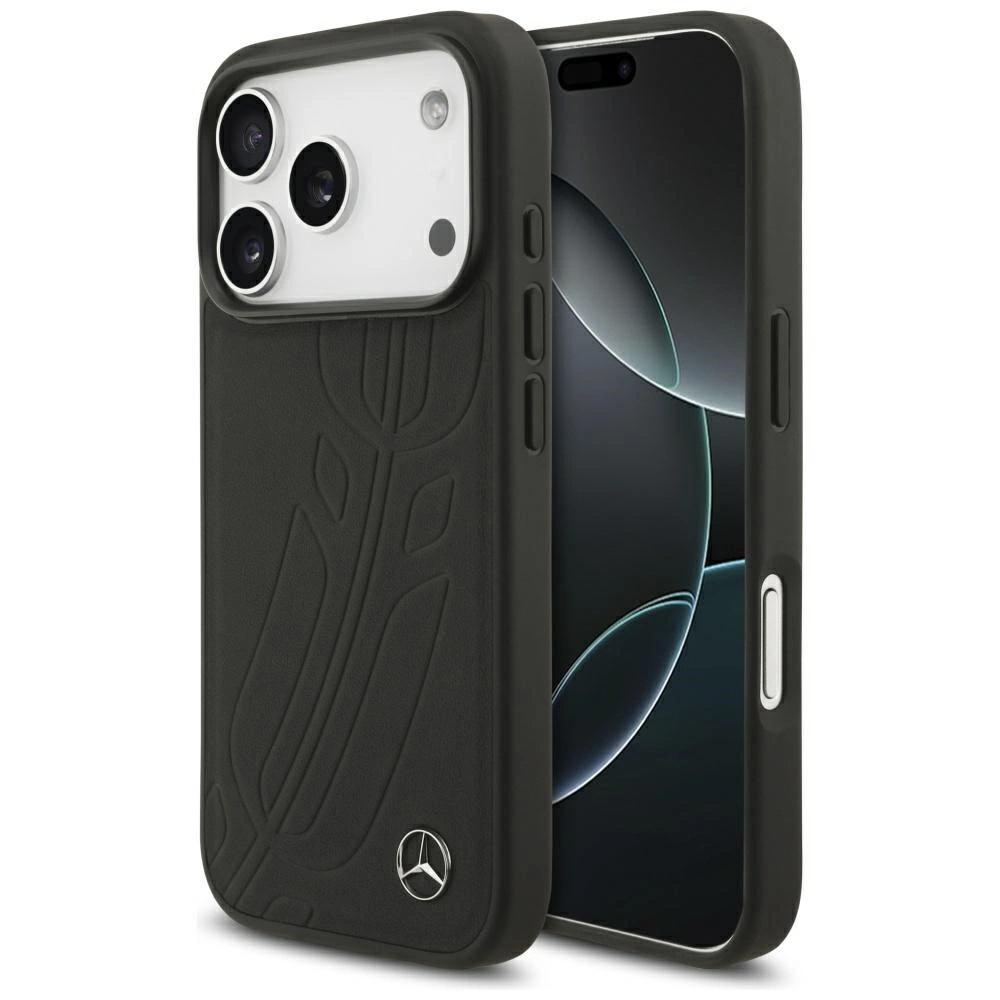 Capa Mercedes Para Iphone 17 Pro Em Couro Com Folha De Louro Grande E Magsafe