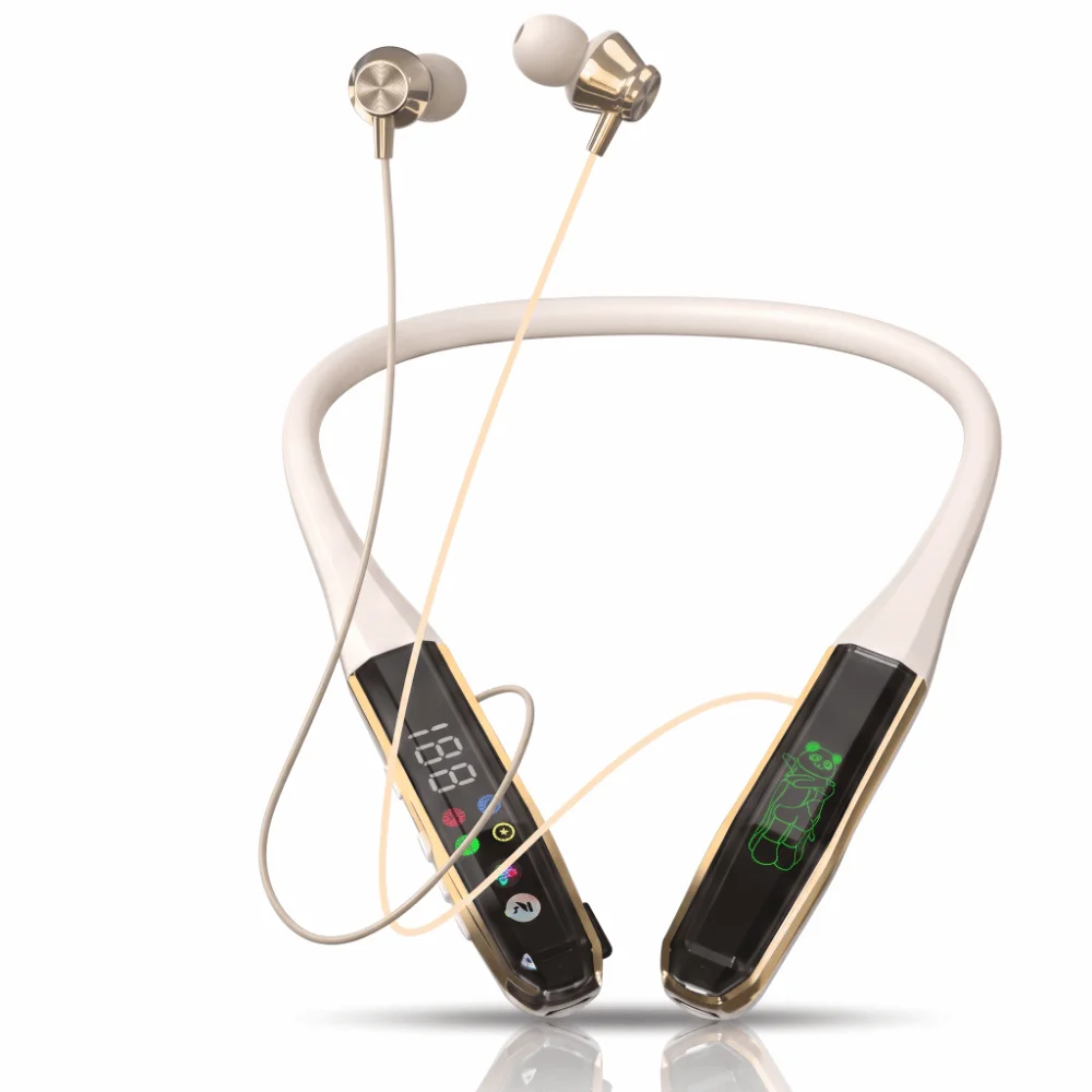 (bege) Auscultadores Bluetooth Sem Fios Estilo "neckband" Com Cancelamento De Ruído, Bateria De Longa Duração E Microfone