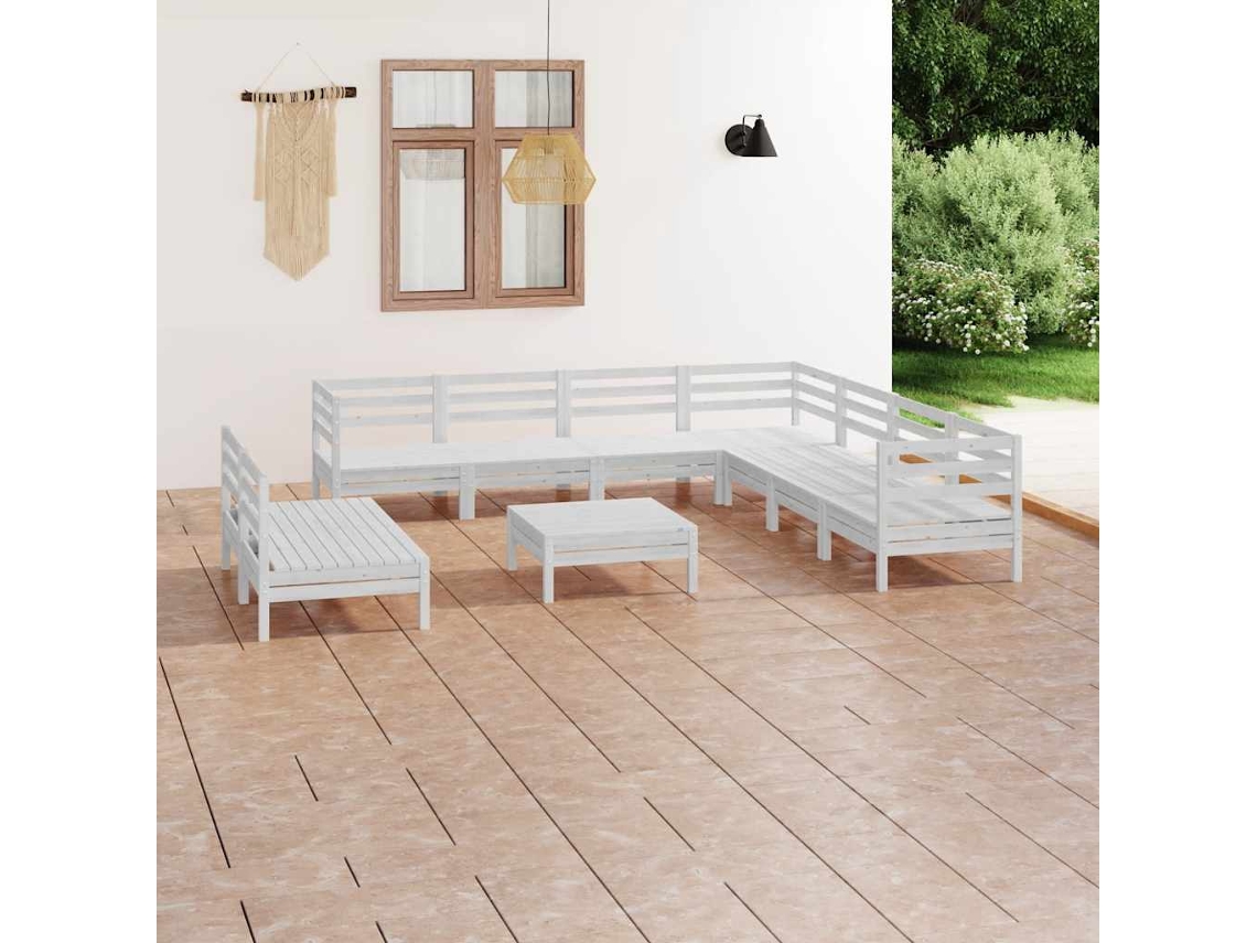 Vidaxl 10 Pcs Conjunto Lounge De Jardim Pinho Maciço Branco