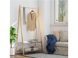 Cabideiro Bambu Roupas Natural Carvão VELTRIX