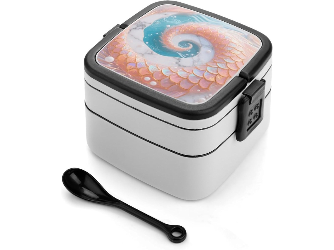 Lancheira Bento Em Mármore Com Estampa De Escamas Sereia, Empilhável Com Tampas, Térmica, À Prova De Vazamentos, Com 2 Compartimentos