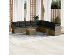 Vidaxl 10 Pcs Conjunto Sofás De Jardim C/ Almofadões Vime Pe Cinzento