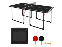Mesa De Tênis De Mesa 1,8 M Dobrável Portátil Com Rede, 2 Raquetes E 3 Bolas, Preta