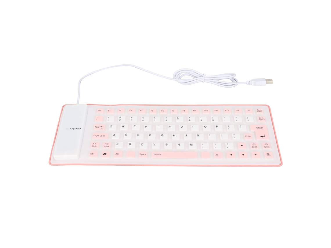Teclado Com Fio Usb De Silicone 85 Teclas Rosa Claro
