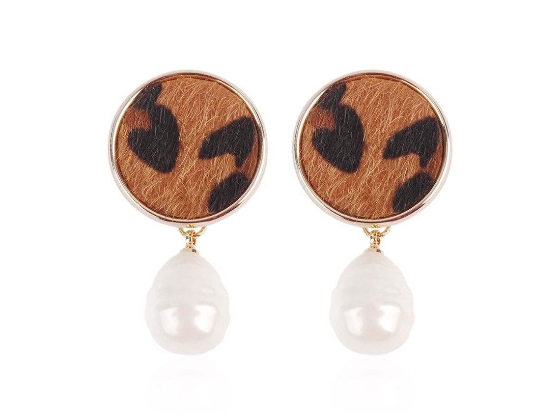 Brincos Pendentes Padrão Leopardo Com Pérola Falsa
