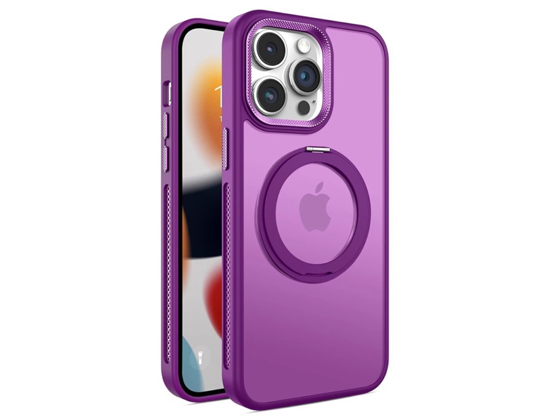 Suporte Casa Magsafe Para Iphone 15 Pro Max Pele Sintética Anti-choque Roxo