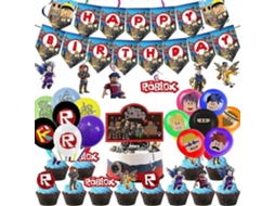 Conjunto de 60 peças de decoração BRILVIBERA para Roblox Festa, incluindo banners, balões e enfeites para pinos de boliche.