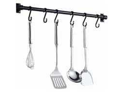 Barra Utensílios Cozinha 40 Cm 6 Ganchos Removíveis Preto