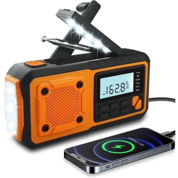 Rádio de Emergência AQUAFORGE, solar com bateria externa de 4000mah, manivela, am/fm/wb, alerta de meteorologia