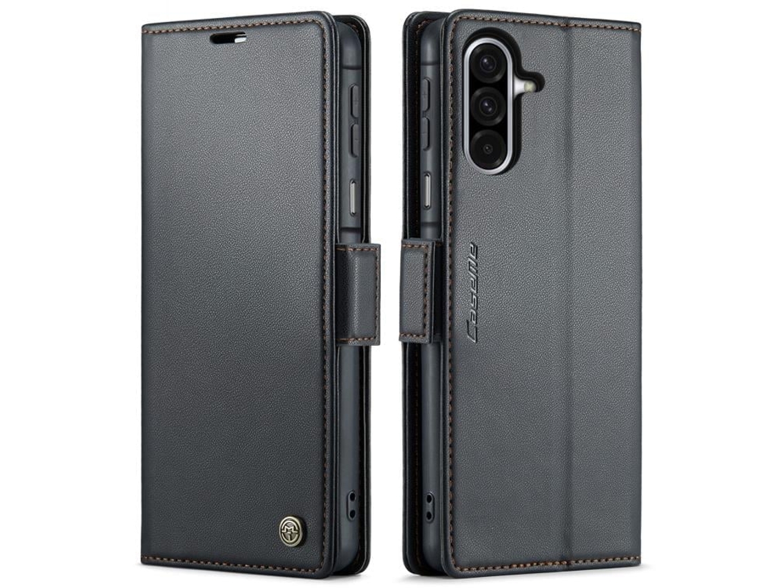 Capa Para Samsung Galaxy A17 De Couro Com Fecho Borboleta Textura De Lichia E Proteção Rfid Antirroubo Preta