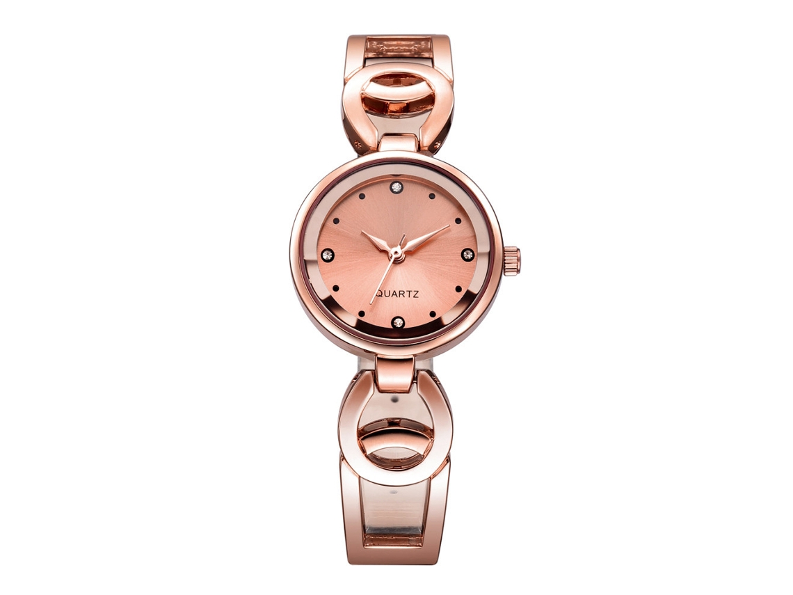 Relógio Feminino de Pulso com Strass Mostrador Redondo Quartzo Resistente À Água Ouro Rosa