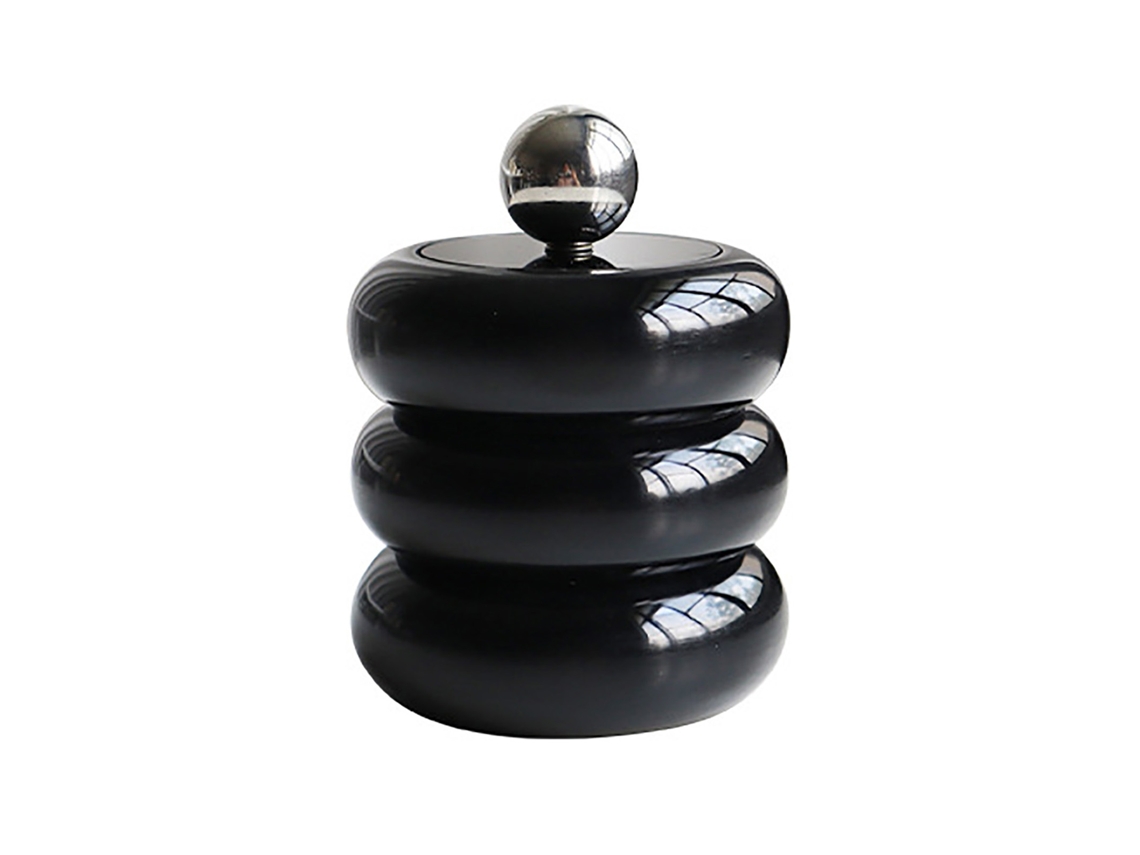 Suporte para Palitos de Algodão com Tampa 3 Camadas Forma Donut Estilo Nórdico Armazenamento de Maquiagem Preto S/MARCA