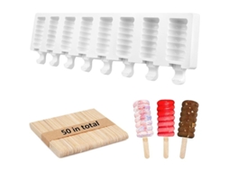 Molde De Sorvete De Silicone Reutilizável Com 8 Cavidades E 50 Palitos De Madeira Para Sobremesas Diy
