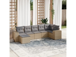 Vidaxl 7 Pcs Conjunto De Sofás P/ Jardim Com Almofadões Vime Pe Bege