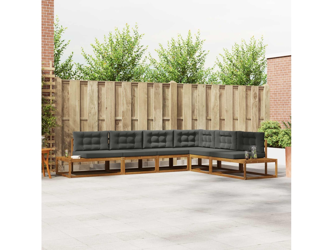 Vidaxl Conjunto De Sofás Para Exterior 6 Unid. Natural E Antracite