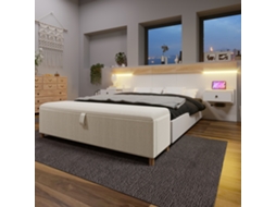 Cama Casal 140x200 Cm Com Mesas Cabeceira Led Usb-c E Banco Armário Hidráulico Eiche Sonoma/branco Bege