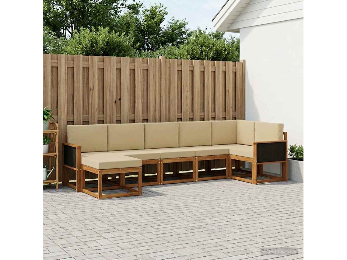 Vidaxl Conjunto De Sofás Para Exterior 7 Unid. Natural E Bege