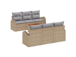 Conjunto 7 Sofá De Jardim Vidaxl Bege Vime Pe (55 X 55 X 37 Cm)