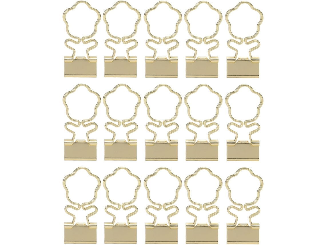 Conjunto de 15 mini clipes de papel dourados com estampa de lótus, altamente resistentes, ideais para casa e escritório.