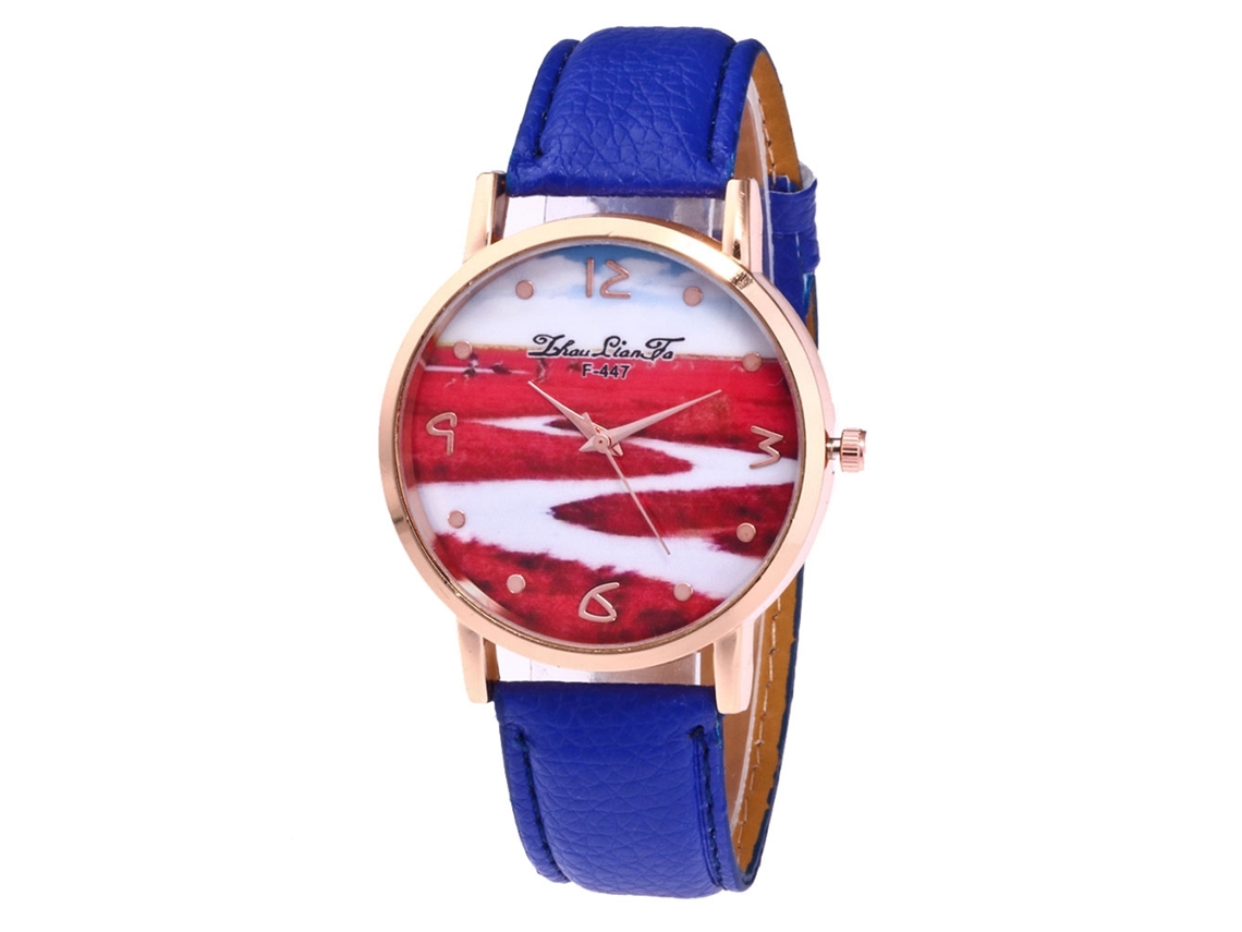 Relógio de Pulso Estudantil Moderno de Quartzo com Pulseira Pu Dial Redondo (azul)