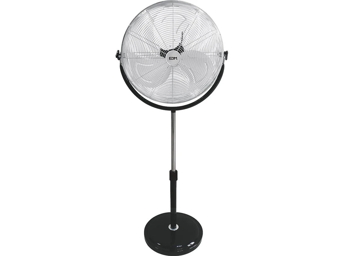 Ventoinha Industrial de Pé com Base Circular Cromado/Preto EDM 120W 50 Cm Altura Regulavl 118-148 Cm