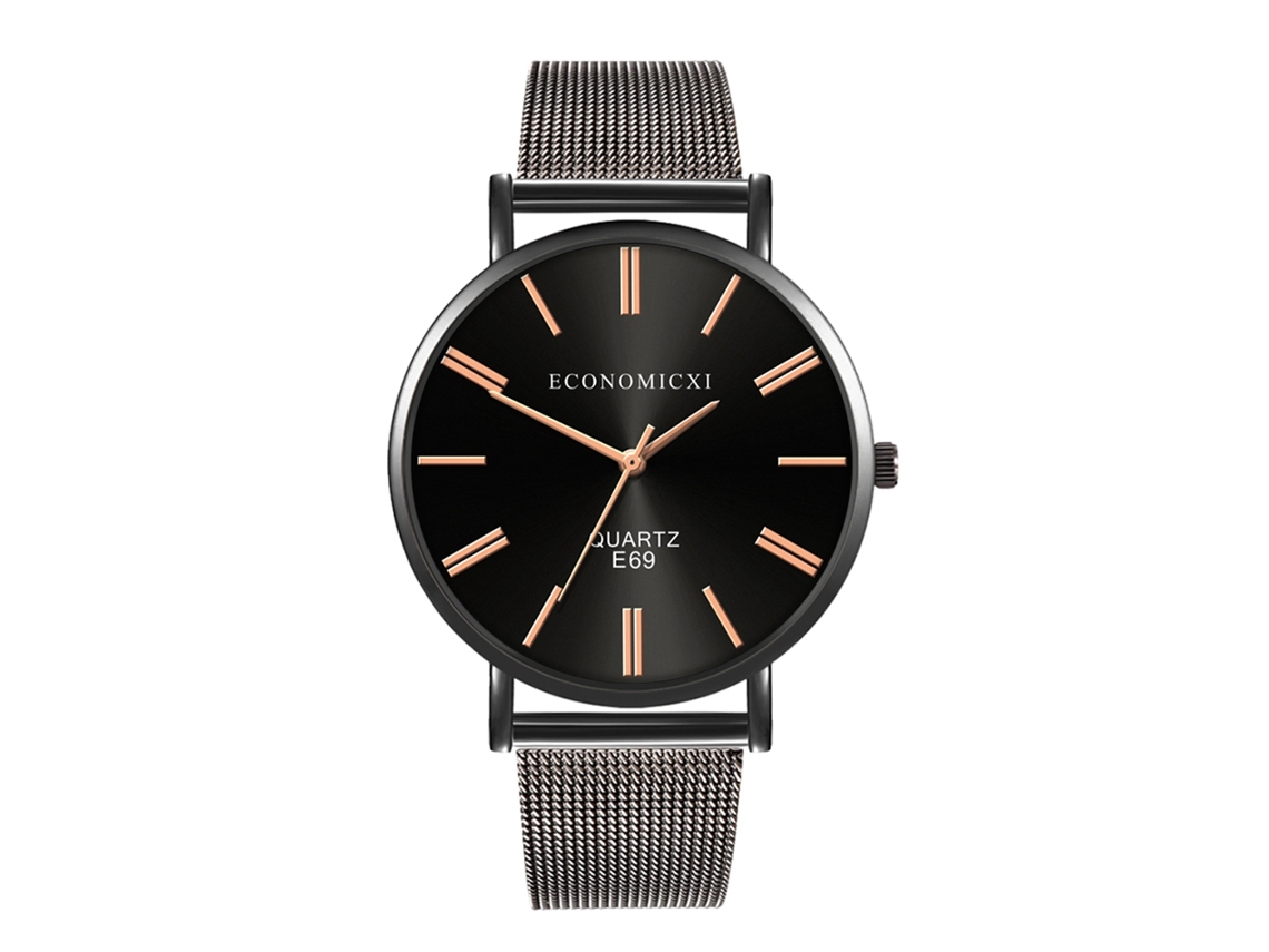 Relógio de quartzo casual de estilo simples com pulseira da moda popular (preto + preto)