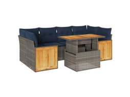 Conjunto de 7 Sofás Jardim com Almofadões Vime Pe/acácia Cinzento MAISON EXCLUSIVE (7 pcs)