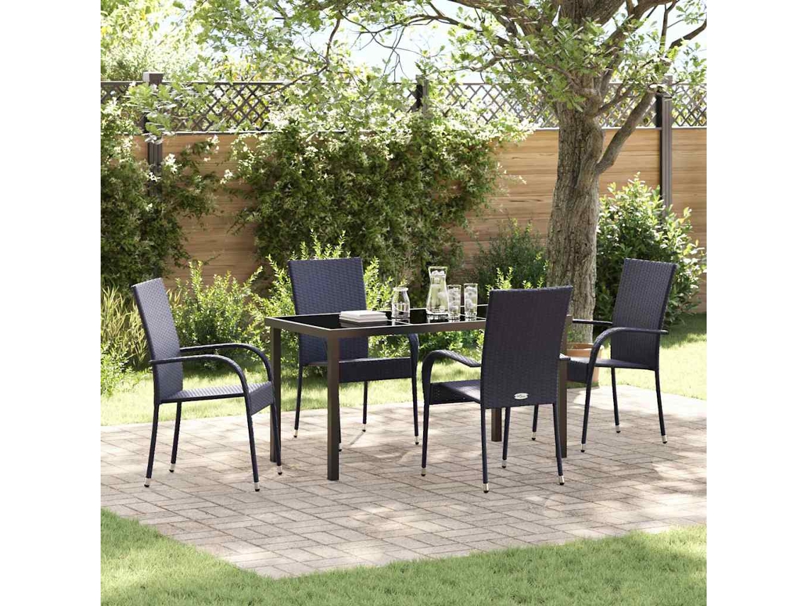 Vidaxl Conjunto De Jantar Para Jardim 5 Unid. Preto Aço Revestido A Pó