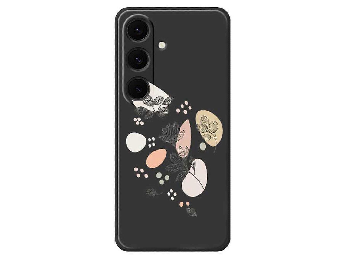 Capa Tkdaddy Para Samsung Galaxy S25 Com Estampa De Folhas E Bordas Retas Em Tpu, Preta