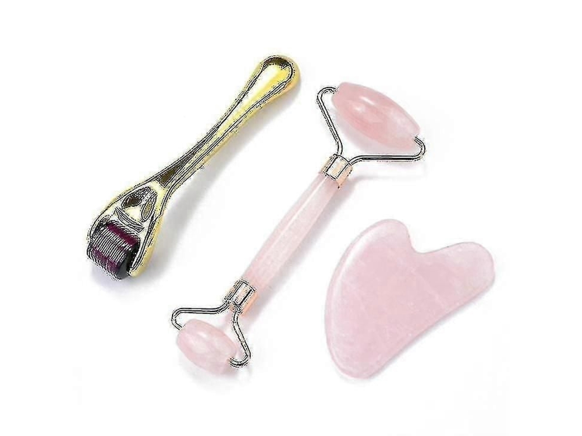 Yyh Conjunto de Massageador Facial Guasha Feminino com Rolos Jade Rosa2 GOKOCO